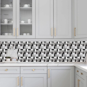 Self-adhesive black and white mosaic tile stickers for modern kitchen backsplash decor