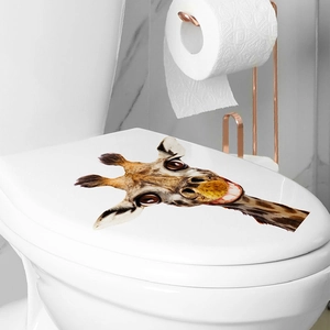 Cute cartoon giraffe 3D wall sticker for bathroom decor on white toilet cover