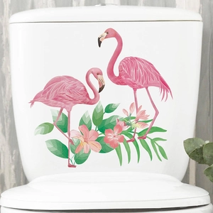Self-adhesive tropical flamingo and floral wall sticker for bathroom and toilet decor