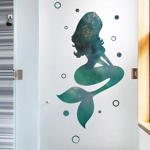 Starry sky mermaid wall decal and bubble stickers for children bedroom bathroom decor