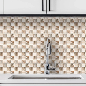 Beige and brown marble mosaic tile stickers for modern kitchen backsplash decoration