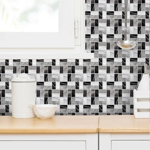 Modern black and white marble mosaic self-adhesive wall tile stickers for bathroom and kitchen