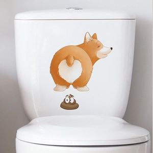 Adesivi murali per WC impermeabili con simpatico cucciolo di Corgi e emoji cacca
