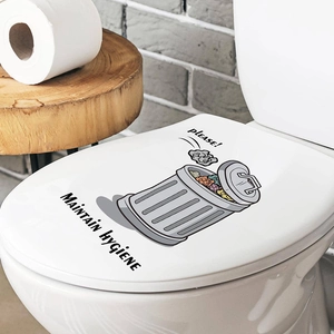 Self-adhesive bathroom wall sticker with Maintain Hygiene text and cartoon bin graphic