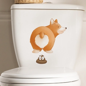 Divertente Adesivo Per WC Con Sedere Di Cane Corgi Ed Emoji Cacca PVC Impermeabile Adesivo Da Parete Bagno Arredamento Casa
