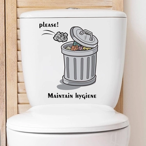 Please Maintain Hygiene Toilet Decal PVC Waterproof Removable Wall Sticker Creative Trash Can Sign For Bathroom Restroom Home Decor