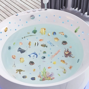 Realistic marine life wall stickers with colorful fish and turtles on a white background