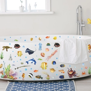 Ocean world wall stickers featuring sea turtles and dolphins for bathroom decor