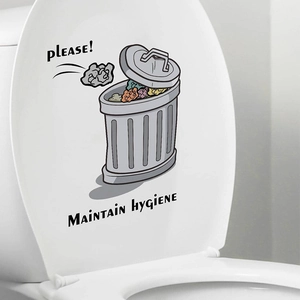 Self-adhesive bathroom toilet sticker with Maintain Hygiene text and trash can graphic