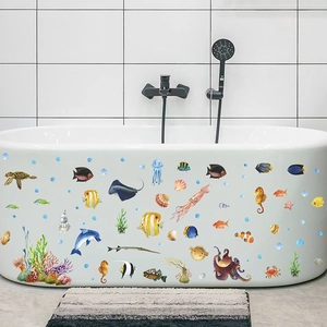 Ocean sea life bathroom wall decals with turtle dolphin and octopus for bathtub decor