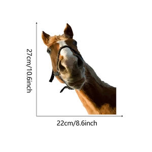 Detailed size chart for brown horse head wall sticker showing 27cm by 22cm dimensions