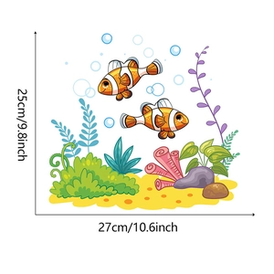 Detailed size view of cartoon ocean clownfish wall stickers measuring 27cm by 25cm