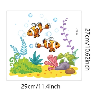 Detailed size view of self-adhesive clownfish and coral ocean wall stickers for kids room