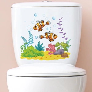 Cartoon Ocean Clownfish Coral Seaweed Wall Sticker Removable Waterproof Self Adhesive PVC Decal For Bathroom Toilet Kids Bedroom