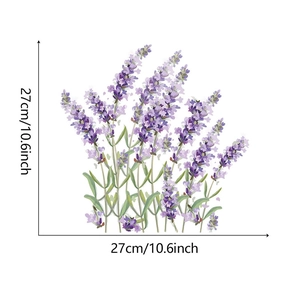 Detail view of watercolor lavender wall stickers with 27cm dimension markings