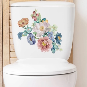 Peony floral wall decals with watercolor flowers for home bathroom toilet decoration