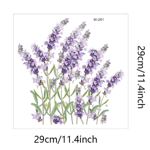 Detail view of lavender flower wall stickers measuring 29x29cm for home decoration