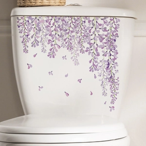 Adesivo da Parete in PVC a Forma di Fiore di Glicine Viola Impermeabile Autoadesivo per Cassetta del WC Decorazione Casa Bagno