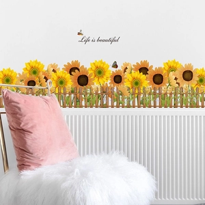 Sonnenblume Zaun Wandtattoo Abnehmbare PVC Floral Aufkleber Mit Life Is Beautiful Schmetterling Für Wohnzimmer Home Deko