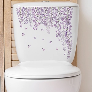 Adesivi murali floreali romantici di glicine viola per camera da letto e toilette
