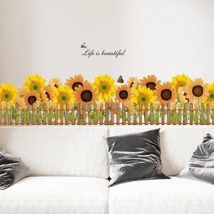 Selbstklebende Wandtattoo Sonnenblume und Holzzaun mit Life is Beautiful Text