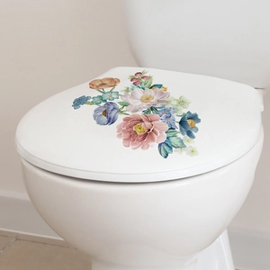 Romantic peony flower wall decals for bathroom toilet seat and home bedroom decoration