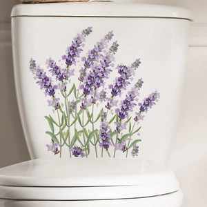 Lavender flower wall decals for bathroom decor on white smooth ceramic surfaces