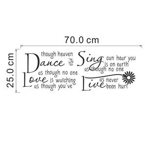 Detailed flat layout of motivational wall decals with dimensions 70 cm by 25 cm