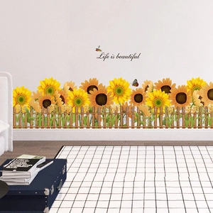 Selbstklebender Sonnenblumen Wandtattoo Zaun für Kinderzimmer Deko mit Life is beautiful Text