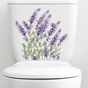 Self-adhesive lavender floral wall stickers for home bathroom and toilet decoration