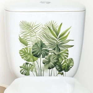 Tropical monstera and palm leaf wall stickers for bathroom toilet tank decoration