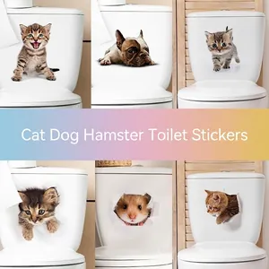 3D Animal Wall Sticker Cute Cat Dog Hamster Toilet Decal For Bathroom Bedroom PVC Removable Decorative Home Sticker