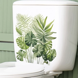 Self-adhesive tropical monstera and palm leaf wall stickers for bathroom decor