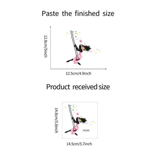 Tableau des tailles du sticker fée fleurie montrant les dimensions de 12,8cm x 12,5cm