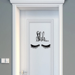Sticker mural 'Shh...' avec cils pour décoration de chambre en PVC noir minimaliste