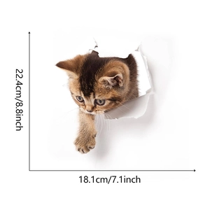 Macro detail of 3D cat wall sticker showing size dimensions 22.4cm by 18.1cm