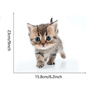 Detailed dimensions of a cute brown tabby kitten wall sticker showing 23cm by 15.8cm size