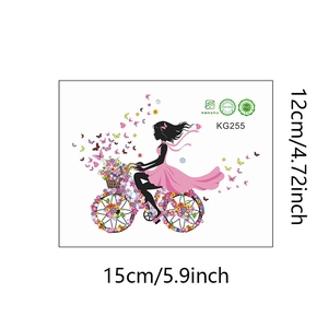 Detail view of KG255 wall sticker featuring a girl on a bicycle with flowers and butterflies