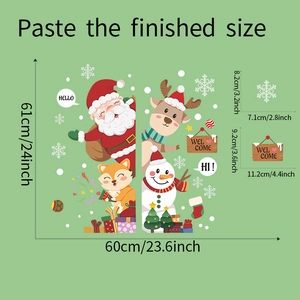 Detail showing the 61x60cm finished size layout of Christmas wall decals with dimensions