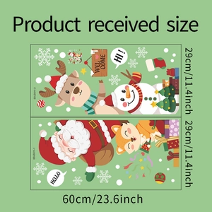Detail view of 2-piece Christmas snowman and Santa glass window static stickers