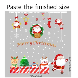 Detailed view of Santa and Reindeer static wall stickers with dimensions 76x26cm