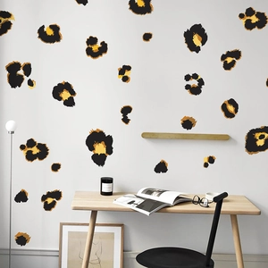 Leopard print wall decals in black and gold for minimalist home bedroom decor