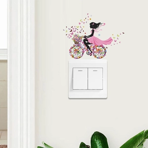 Detail of flower fairy silhouette on floral bicycle wall decal sticker for home decoration