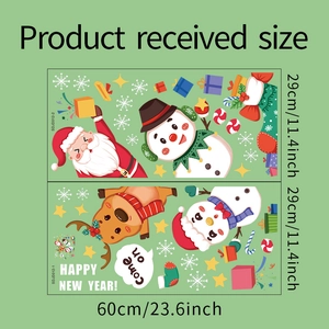 Dimensions détaillées des stickers de Noël statiques UV avec Père Noël et bonhomme de neige