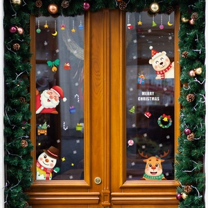 Christmas Window Clings Static Cling Stickers Santa Claus Reindeer Snowman Snowflake Xmas Home Party PVC Window Decals Multiple Sheets