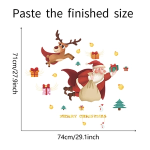 Cartoon Santa and reindeer wall stickers set with dimensions 71x74cm for Christmas decor