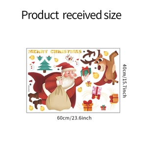 Detailed view of 60x40cm Christmas wall sticker layout with Santa, reindeer and tree