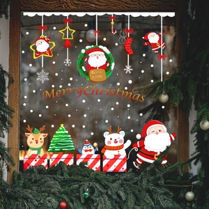 Festive Santa and Reindeer Christmas window decals for home glass holiday decoration