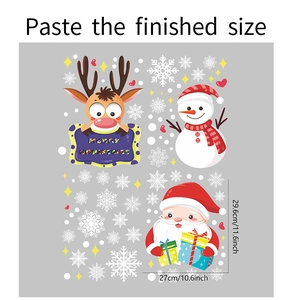 Détails des dimensions des stickers de Noël avec Père Noël, élan et bonhomme de neige