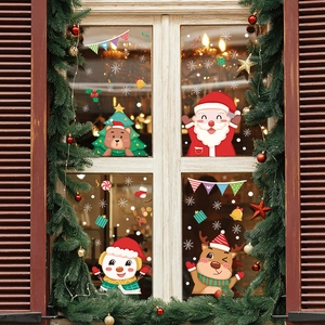 Christmas window static stickers with Santa, reindeer, bear, and snowman festive decor